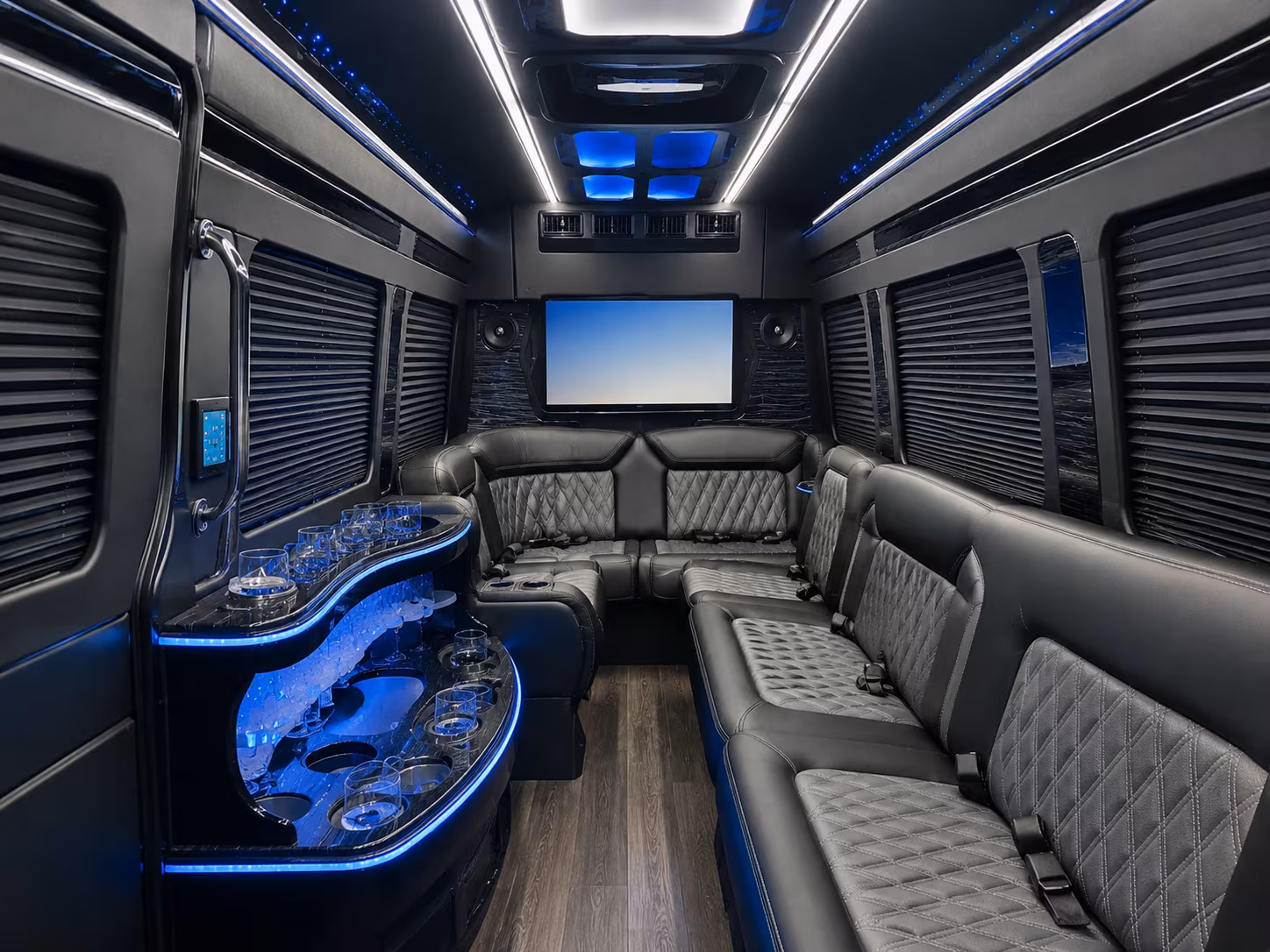 white black and silver buses available for your rochester hills wedding